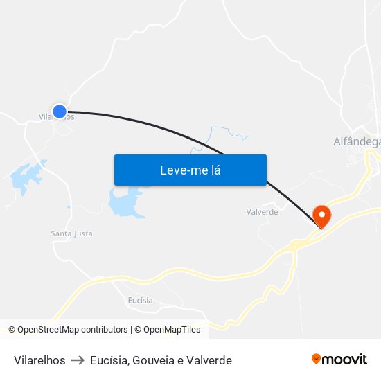 Vilarelhos to Eucísia, Gouveia e Valverde map