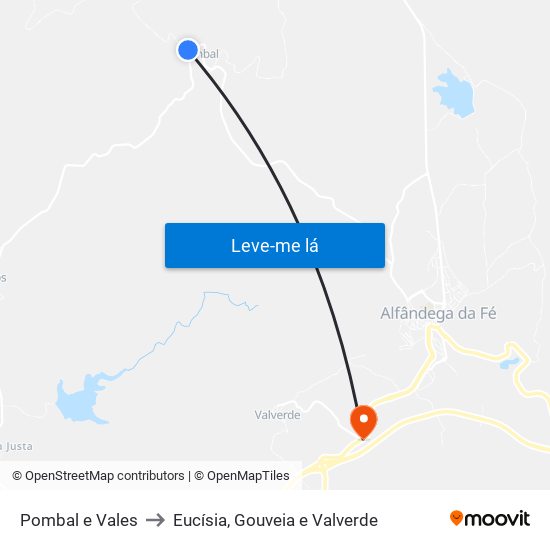 Pombal e Vales to Eucísia, Gouveia e Valverde map