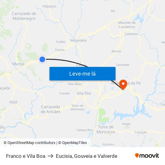 Franco e Vila Boa to Eucísia, Gouveia e Valverde map