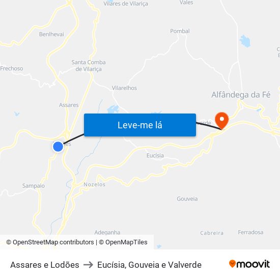 Assares e Lodões to Eucísia, Gouveia e Valverde map