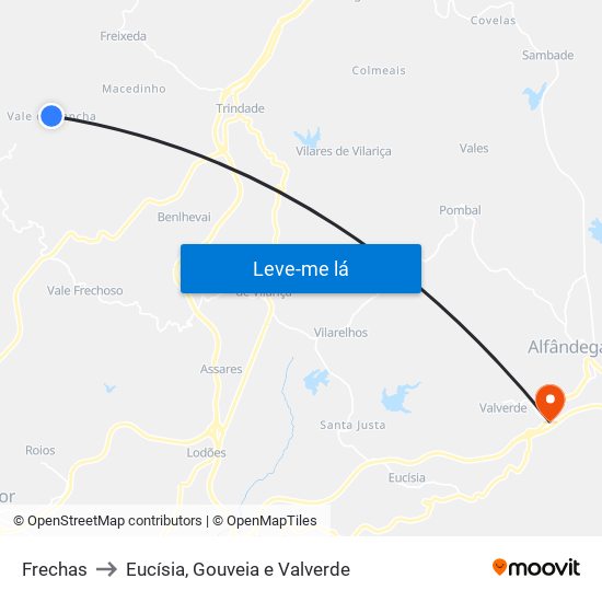 Frechas to Eucísia, Gouveia e Valverde map