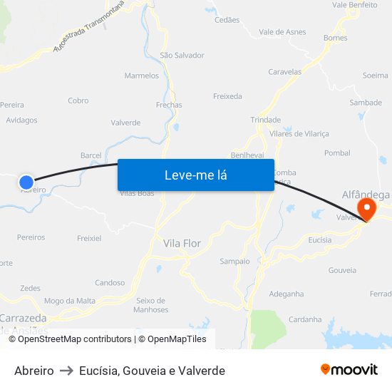 Abreiro to Eucísia, Gouveia e Valverde map