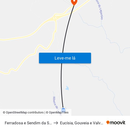 Ferradosa e Sendim da Serra to Eucísia, Gouveia e Valverde map