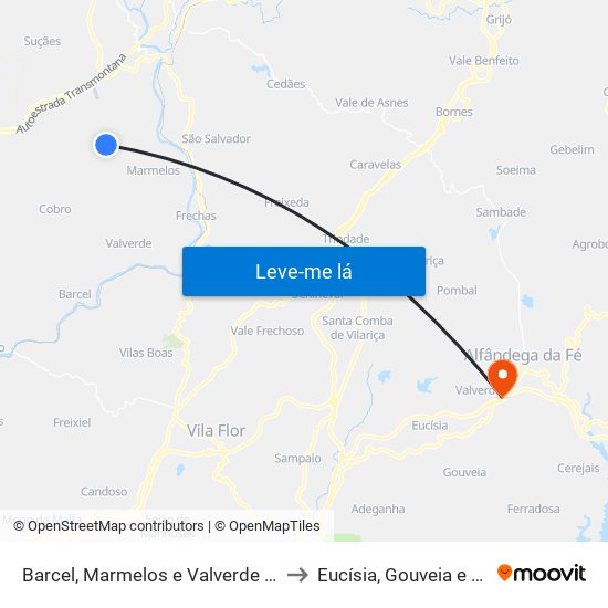 Barcel, Marmelos e Valverde da Gestosa to Eucísia, Gouveia e Valverde map