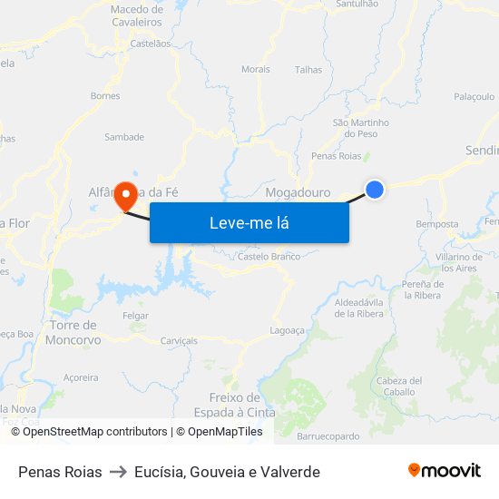 Penas Roias to Eucísia, Gouveia e Valverde map