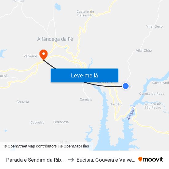 Parada e Sendim da Ribeira to Eucísia, Gouveia e Valverde map