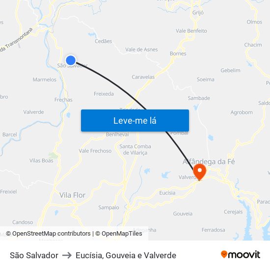 São Salvador to Eucísia, Gouveia e Valverde map