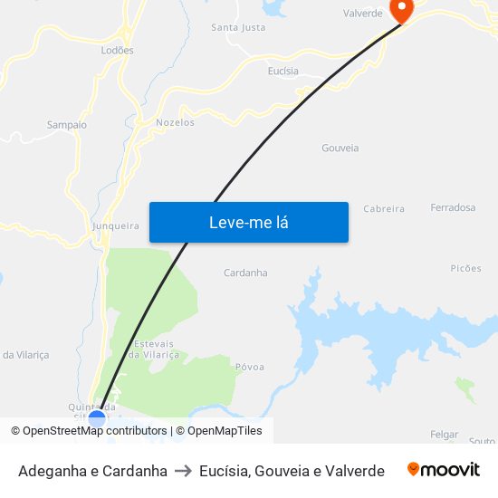 Adeganha e Cardanha to Eucísia, Gouveia e Valverde map