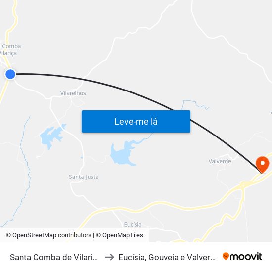 Santa Comba de Vilariça to Eucísia, Gouveia e Valverde map