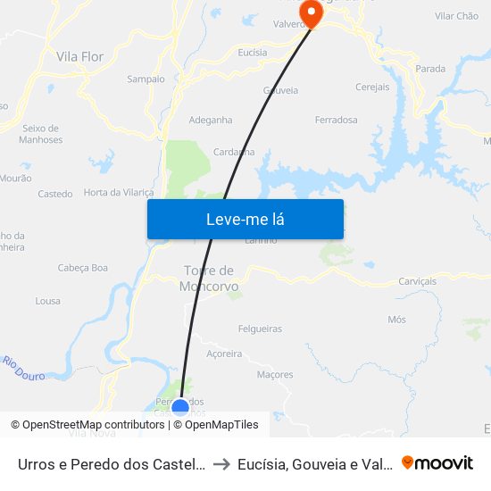 Urros e Peredo dos Castelhanos to Eucísia, Gouveia e Valverde map