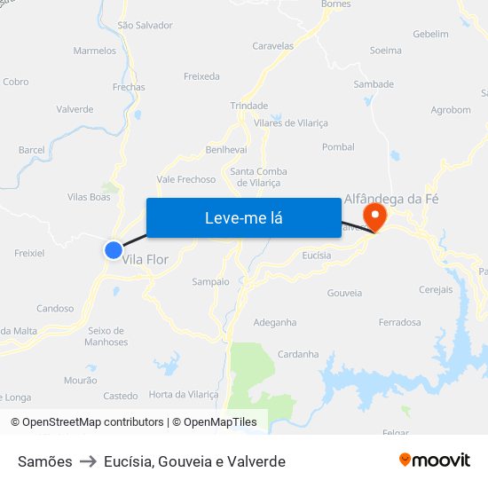 Samões to Eucísia, Gouveia e Valverde map