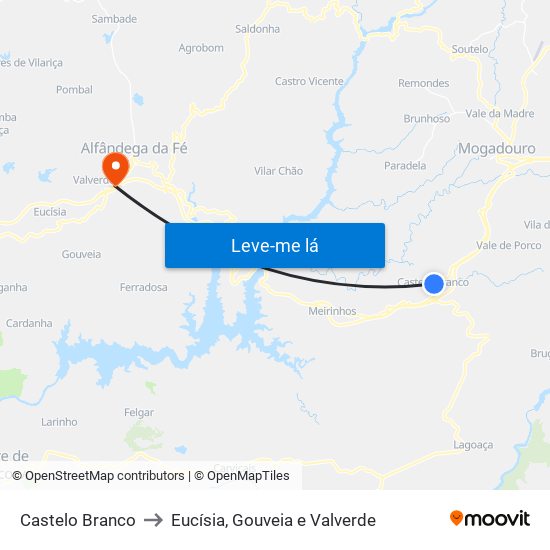 Castelo Branco to Eucísia, Gouveia e Valverde map