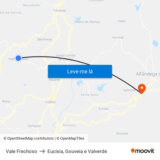 Vale Frechoso to Eucísia, Gouveia e Valverde map