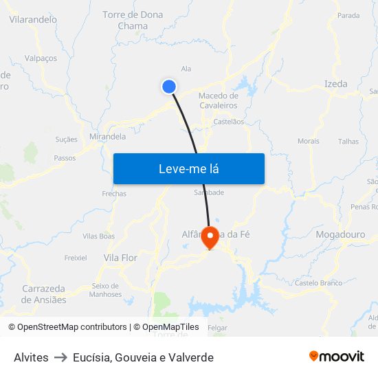 Alvites to Eucísia, Gouveia e Valverde map