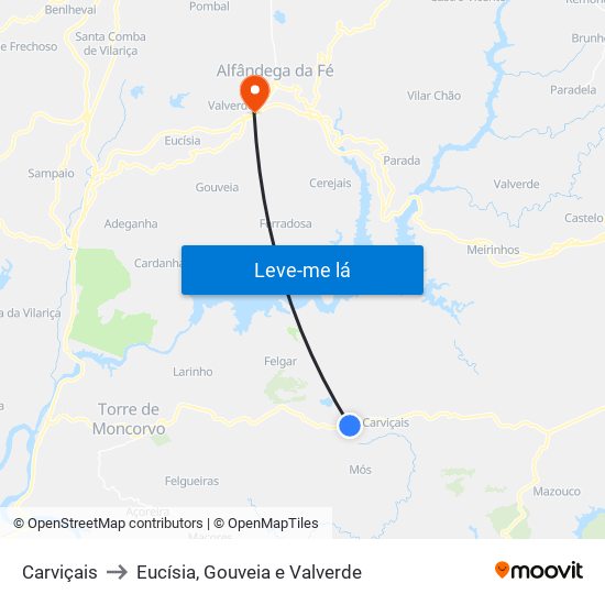 Carviçais to Eucísia, Gouveia e Valverde map