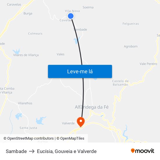 Sambade to Eucísia, Gouveia e Valverde map