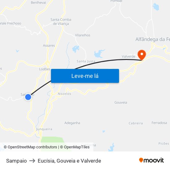 Sampaio to Eucísia, Gouveia e Valverde map