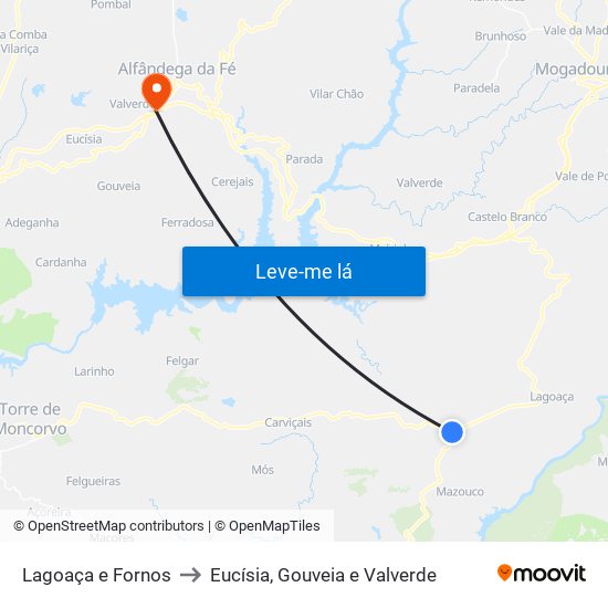 Lagoaça e Fornos to Eucísia, Gouveia e Valverde map