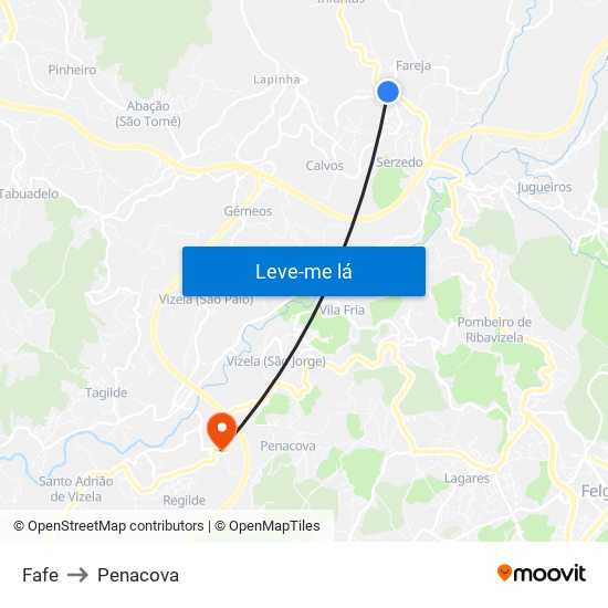 Fafe to Penacova map