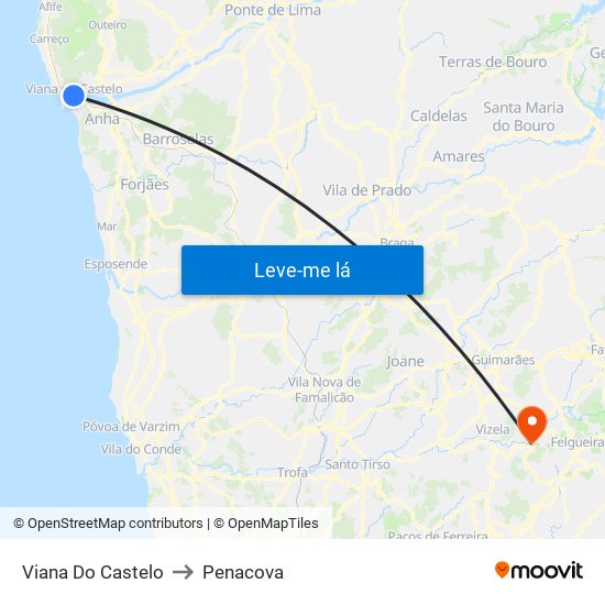 Viana Do Castelo to Penacova map