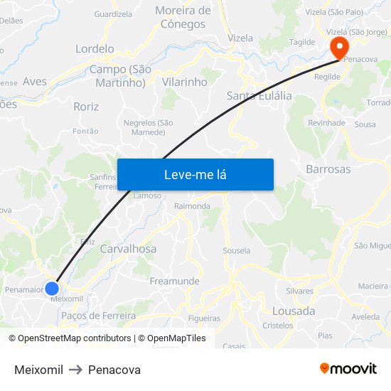 Meixomil to Penacova map