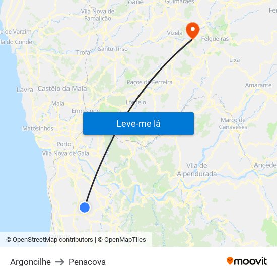 Argoncilhe to Penacova map