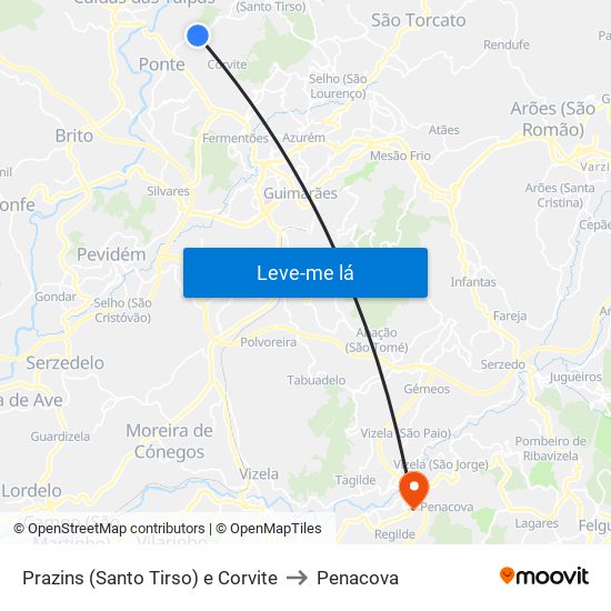 Prazins (Santo Tirso) e Corvite to Penacova map