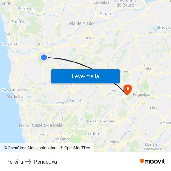 Pereira to Penacova map