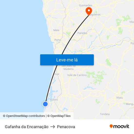 Gafanha da Encarnação to Penacova map