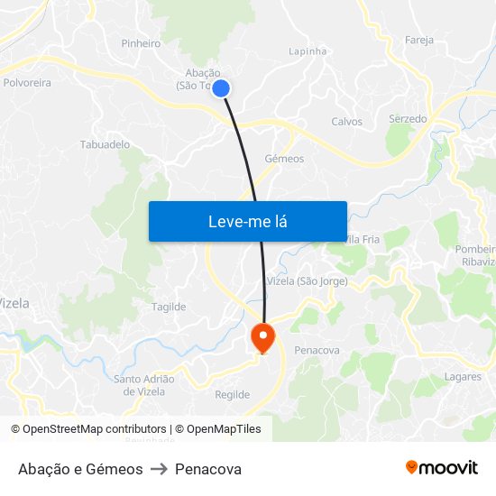 Abação e Gémeos to Penacova map