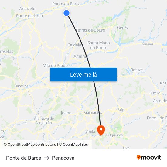 Ponte da Barca to Penacova map