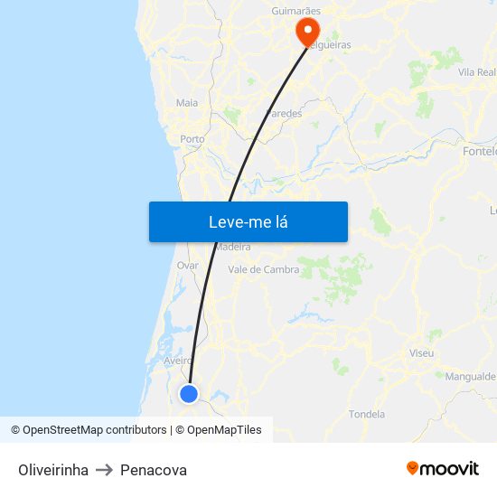 Oliveirinha to Penacova map