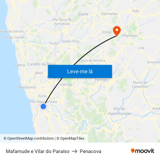 Mafamude e Vilar do Paraíso to Penacova map
