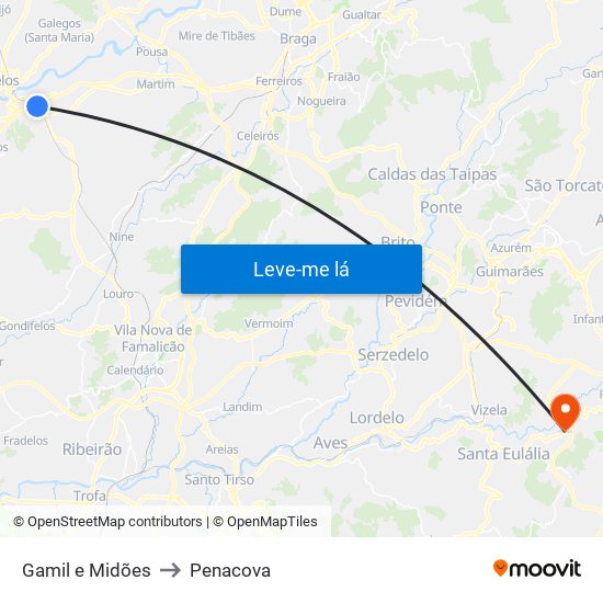 Gamil e Midões to Penacova map