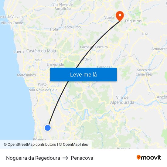 Nogueira da Regedoura to Penacova map