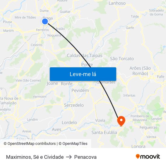 Maximinos, Sé e Cividade to Penacova map