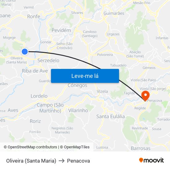 Oliveira (Santa Maria) to Penacova map
