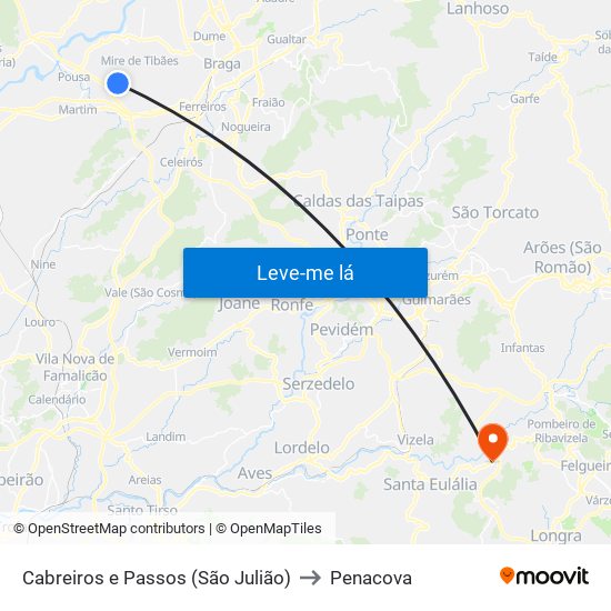 Cabreiros e Passos (São Julião) to Penacova map