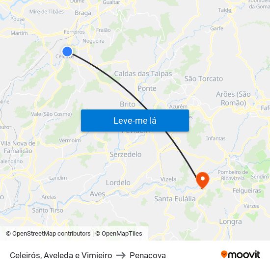 Celeirós, Aveleda e Vimieiro to Penacova map