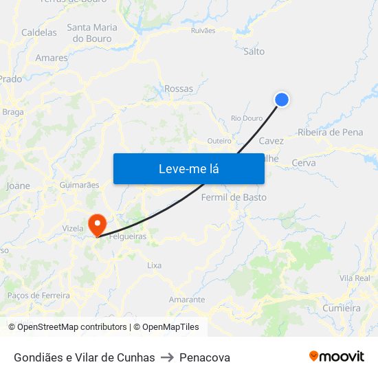 Gondiães e Vilar de Cunhas to Penacova map