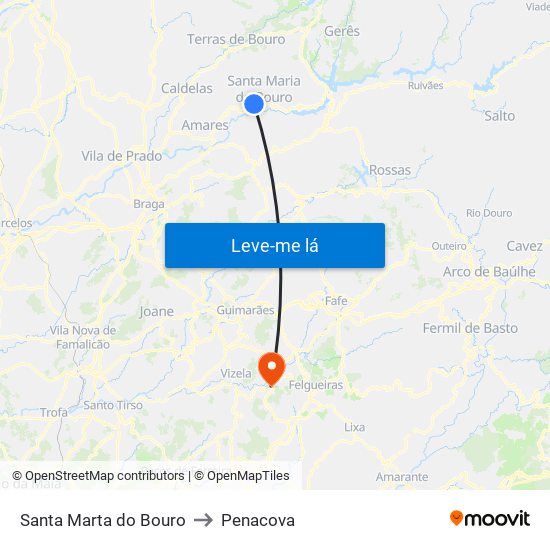Santa Marta do Bouro to Penacova map