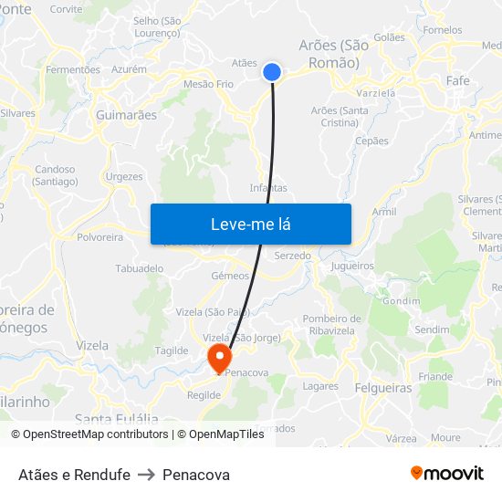 Atães e Rendufe to Penacova map