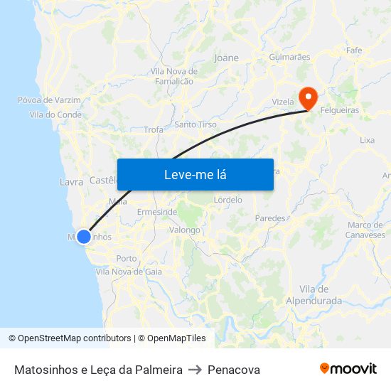 Matosinhos e Leça da Palmeira to Penacova map
