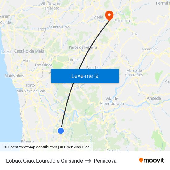Lobão, Gião, Louredo e Guisande to Penacova map