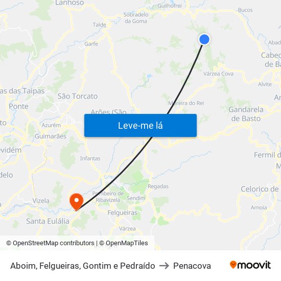 Aboim, Felgueiras, Gontim e Pedraído to Penacova map