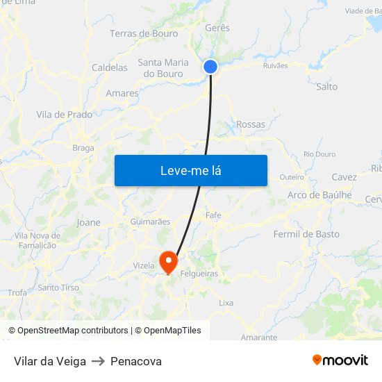 Vilar da Veiga to Penacova map
