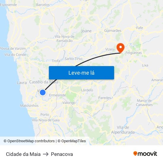 Cidade da Maia to Penacova map