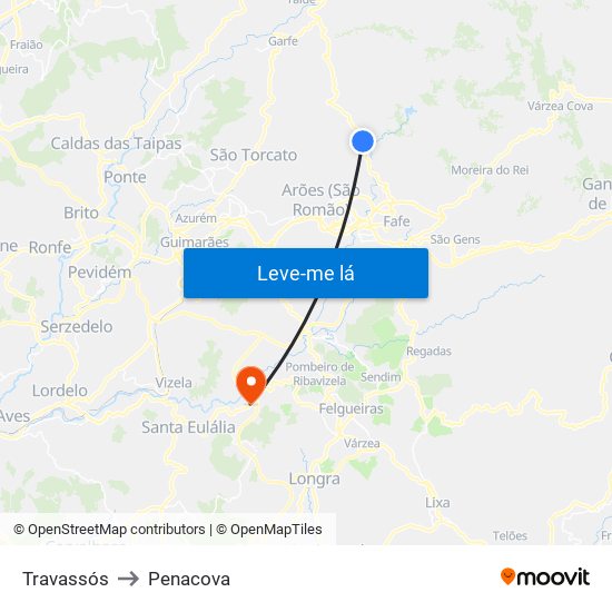 Travassós to Penacova map