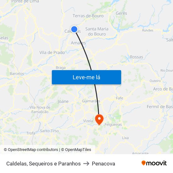 Caldelas, Sequeiros e Paranhos to Penacova map