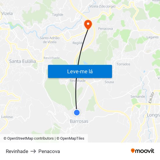 Revinhade to Penacova map